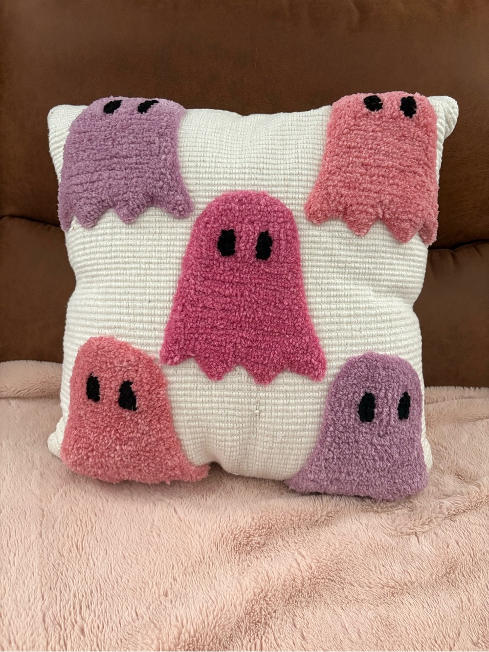 Plush Pink & Lavender Tufted Ghost Accent Pillow